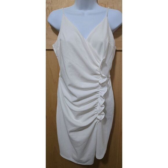 Emerald Sundae White Ruched Mini Dress Spaghetti Straps Style Size 11 shower - Picture 1 of 9